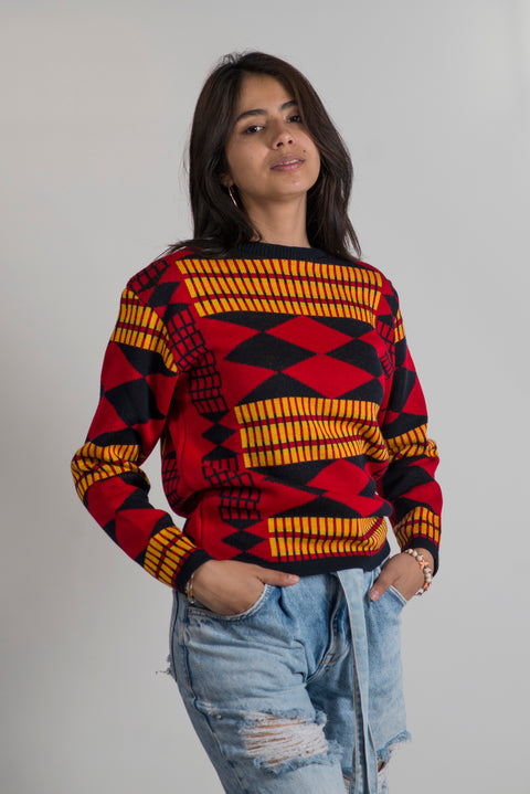 Hiba Sweater {Redish Kente} - TalkingBody