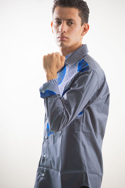 Mosadi Men's Long Sleeves Shirt [grey] - TalkingBody