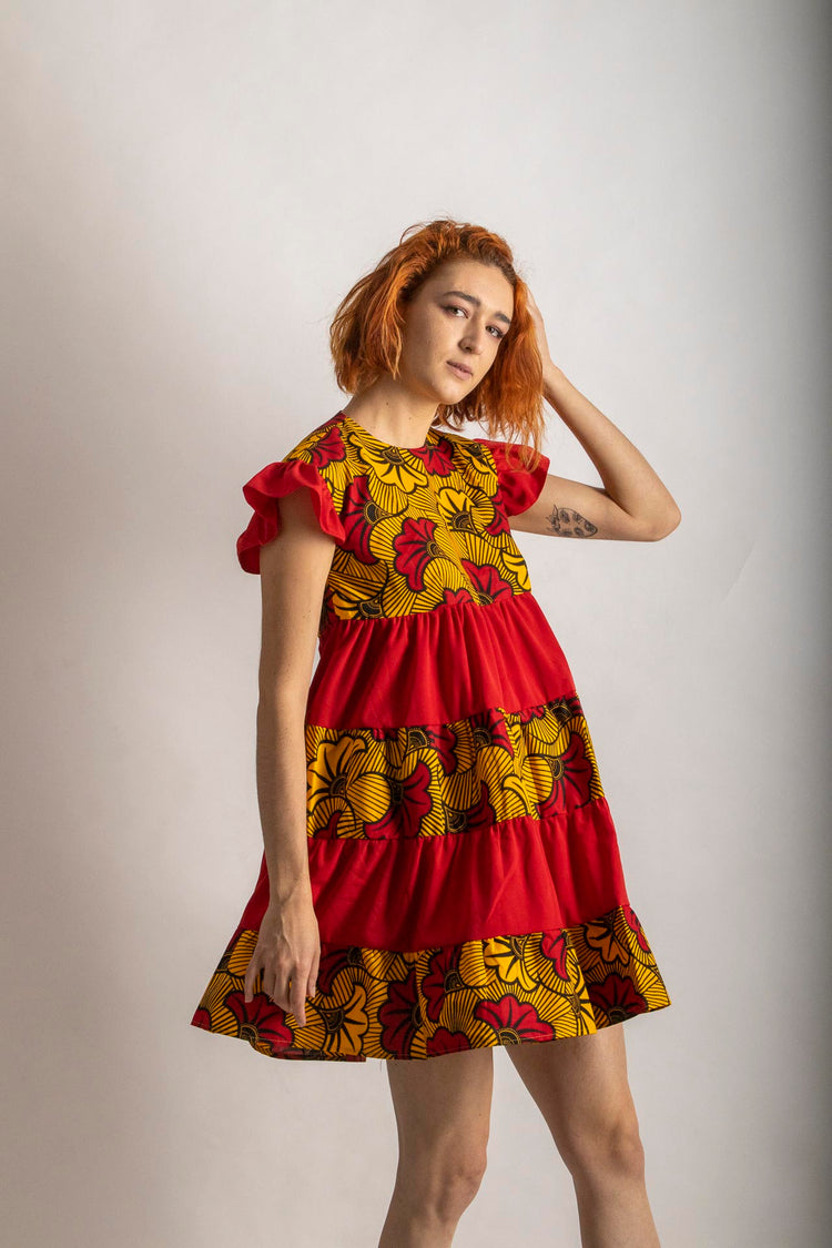 red and yellow dress for women Milly Women's Dorothy Printed Taffeta Dress - Lemon Red